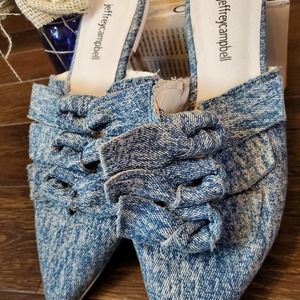 LOS ANGELES BASED Jeffrey Campbell Blue Denim Point Toe Knot Bow Mule Slides 8